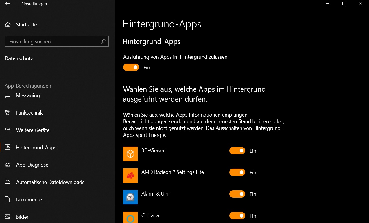 Windows 10 Hintergrundapp deaktivieren