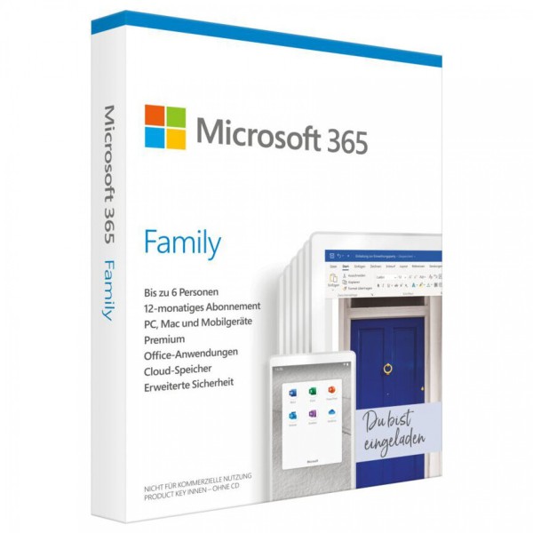 Microsoft 365 Family (6 User / 1 Jahr) | für PC/Mac/Mobilgeräte
